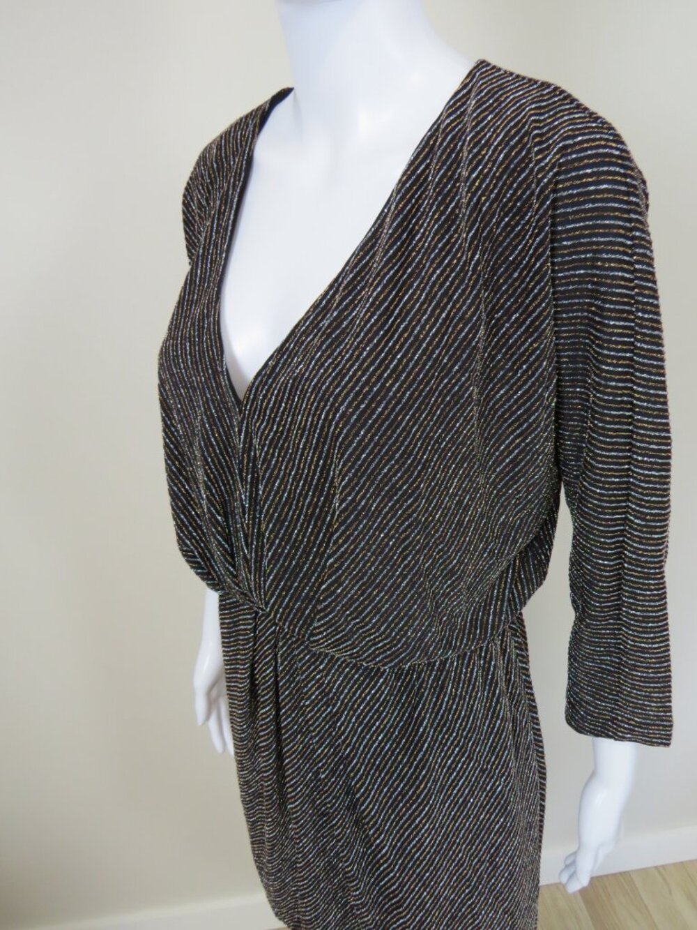NEW Trina Turk 'Birch' Metallic Striped Stretch Dress SIZE Medium Silver & Gold